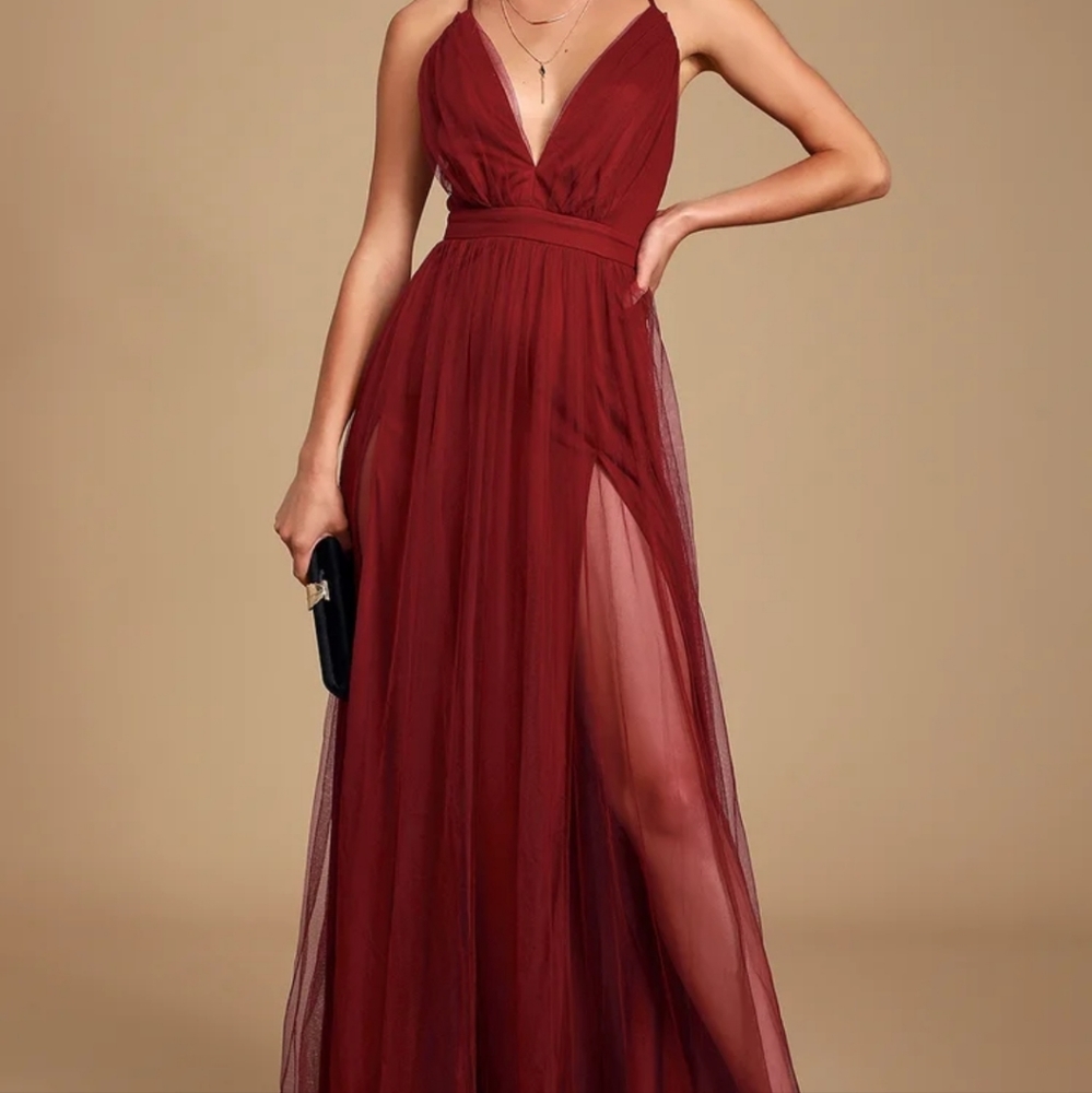 LULUS Backless Burgundy Maxi Dress